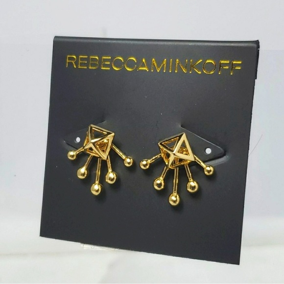 Rebecca Minkoff Gold Pyramid Fan Stud and Jacket Earrings - Picture 6 of 6